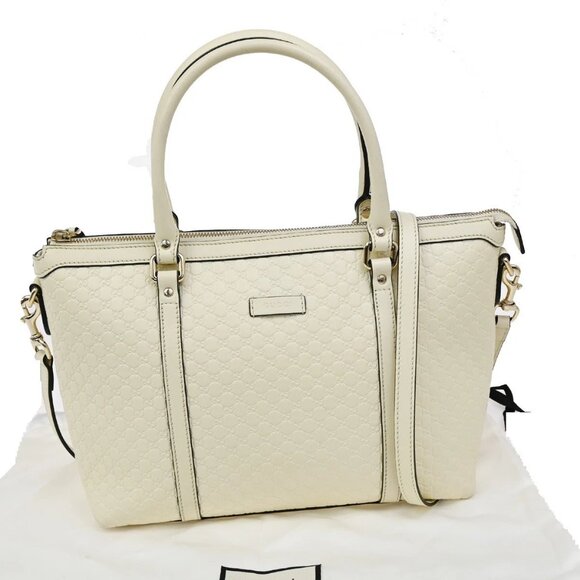 GUCCI Micro GG Guccissima 2Way Shoulder Hand Bag Leather White Italy 23KB342 - Picture 1 of 16